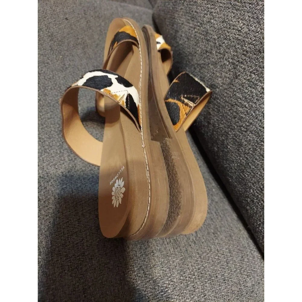 Yellow Box Slides Keily Sz 8.5 Real‎ Fur Dyed And Treated Cow Hair Summer Flips - Picture 5 of 7